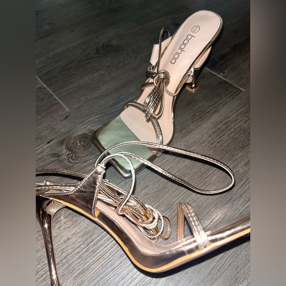 Rose gold tie up heels